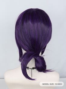 Peluca sintética cosplay medio recto con tupe - Morado - Ver 2
