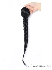 Long Braided Ponytail Synthetic Hair Extension - Black - View 2