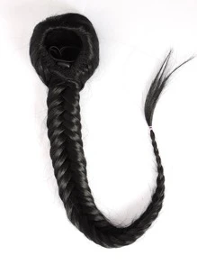 Long Braided Ponytail Synthetic Hair Extension - Black - View 3