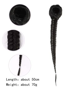 Long Braided Ponytail Synthetic Hair Extension - Black - View 4