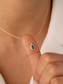 A4445 1 collar con colgante de gota de agua de circonita cúbica, joyería de cobre - Amarillo Oro - Ver 1