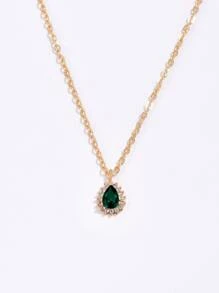 A4445 1 collar con colgante de gota de agua de circonita cúbica, joyería de cobre - Amarillo Oro - Ver 5