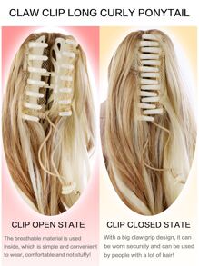 Claw Clip Long Curly Ponytail Synthetic Hair Extension - Multicolor - View 4