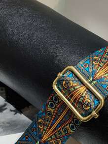 流行風格圓筒造型復古斜挎包,圓形桶波西m亞別緻郵差包,素色肩帶托特包帶圖案,時尚和簡約風,合適的適用於日常通勤和單肩包 - 黑色 - 查看 7