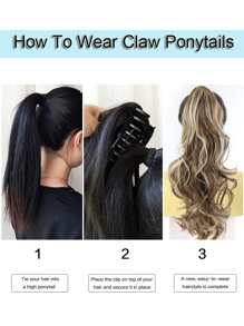 Claw Clip Long Curly Ponytail Synthetic Hair Extension - Multicolor - View 6