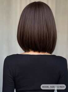 棕色中等部分短直筒人造假髮黑暗棕色波波頭假髮適合女士日常派對穿戴合成纖維耐熱假髮 - 棕色 - 查看 3