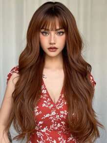 Nâu Dài 28 Inch Xoăn Tổng Hợp Tóc Giả Với Bangs Cho Nữ Tự Nhiên Sóng Thân Tóc Giả Dành Cho Bữa Tiệc Hàng Ngày Cosplay chịu Nhiệt Tóc Giả - màu nâu - Xem 2