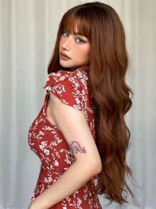 Nâu Dài 28 Inch Xoăn Tổng Hợp Tóc Giả Với Bangs Cho Nữ Tự Nhiên Sóng Thân Tóc Giả Dành Cho Bữa Tiệc Hàng Ngày Cosplay chịu Nhiệt Tóc Giả - màu nâu - Xem 6