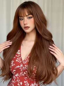 Nâu Dài 28 Inch Xoăn Tổng Hợp Tóc Giả Với Bangs Cho Nữ Tự Nhiên Sóng Thân Tóc Giả Dành Cho Bữa Tiệc Hàng Ngày Cosplay chịu Nhiệt Tóc Giả - màu nâu - Xem 5