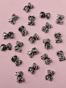 20Pcs Silver-Tone 3D Bear Shape Alloy Charm Diy Nail Charms Nail Gems Nail Supplies Nails - Silver - View 4