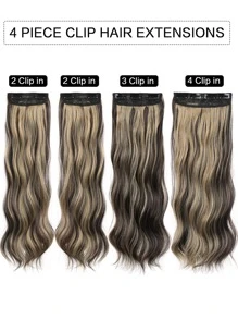 4pcs Clip In Medium Curly Synthetic Hair Extension - Multicolor - View 3