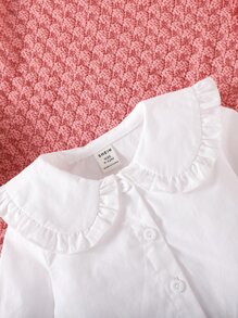 嬰兒荷葉袖誇大領口襯衫和格紋印花背帶半身裙 - 彩色 - 查看 4