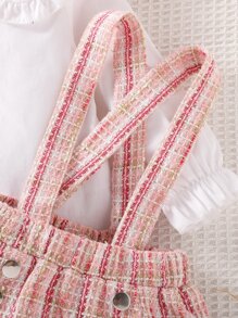 嬰兒荷葉袖誇大領口襯衫和格紋印花背帶半身裙 - 彩色 - 查看 5