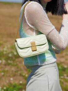 迷你鋸齒紋細節翻蓋鏈條方包 - 薄荷綠 - 查看 2