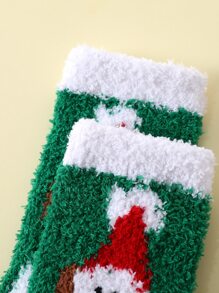 3pairs Christmas Snowman & Tree Pattern Fuzzy Crew Socks - Multicolor - View 4