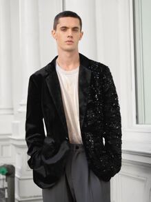 Manfinity Men Contrast Sequins Single Button Blazer - Black - View 3