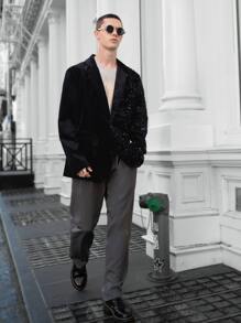 Manfinity Men Contrast Sequins Single Button Blazer - Black - View 4