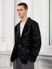 Manfinity Men Contrast Sequins Single Button Blazer - Black - View 5