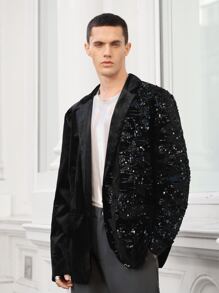Manfinity Men Contrast Sequins Single Button Blazer - Black - View 6