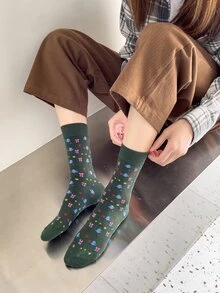 4 pares Calcetines de tripulación con estampado de árbol de Navidad - Multicolor - Ver 2