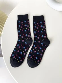 4 pares Calcetines de tripulación con estampado de árbol de Navidad - Multicolor - Ver 3