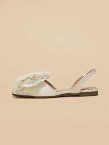 Bow Decor Point Toe Slingback Flats - Beige - View 3