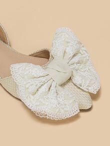 Bow Decor Point Toe Slingback Flats - Beige - View 6