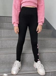 SHEIN Leap Crew Cô gái Tween In Gấu Flannel Xà cạp - màu đen - Xem 5