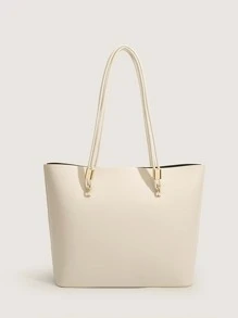 Minimalist Shoulder Tote Bag - Apricot - View 1