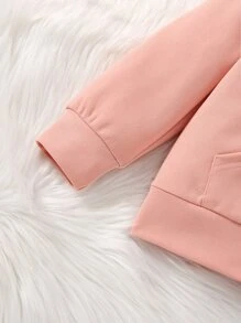 Young Girl Heart Embroidery Tee & Leopard Panel Zip Up Hoodie & Sweatpants - Baby Pink - View 3