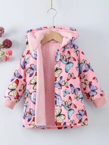 幼童女孩蝴蝶印花泰迪熊连帽夹棉外套 - 淺粉色 - 查看 1