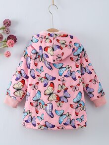 幼童女孩蝴蝶印花泰迪熊连帽夹棉外套 - 淺粉色 - 查看 2