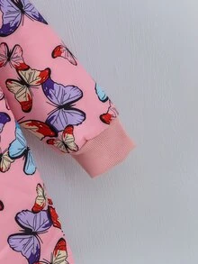 幼童女孩蝴蝶印花泰迪熊连帽夹棉外套 - 淺粉色 - 查看 3