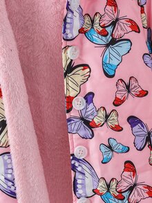 幼童女孩蝴蝶印花泰迪熊连帽夹棉外套 - 淺粉色 - 查看 6