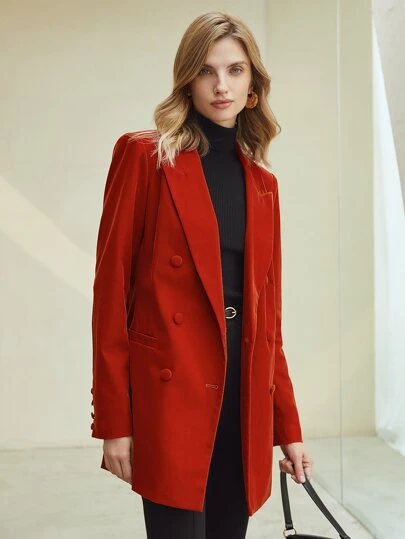 MOTF PREMIUM Blazer de terciopelo largo de doble botonadura