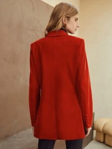 MOTF PREMIUM 絲絨長款雙排釦西裝外套 - 亮橙色 - 查看 3