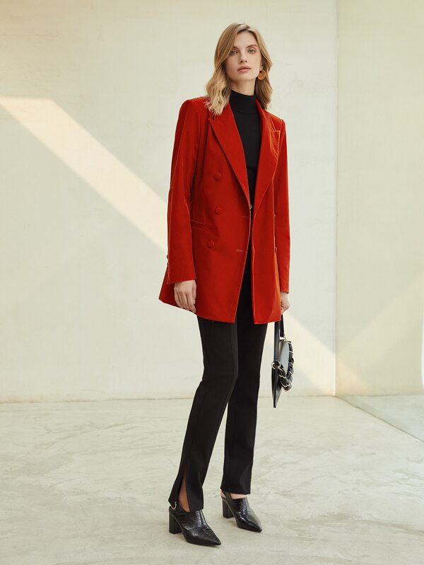 MOTF PREMIUM VELVET LONGLINE DOUBLE BREASTED BLAZER SHEIN USA