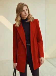 MOTF PREMIUM 絲絨長款雙排釦西裝外套 - 亮橙色 - 查看 6