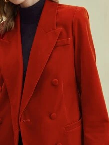 MOTF PREMIUM 絲絨長款雙排釦西裝外套 - 亮橙色 - 查看 7