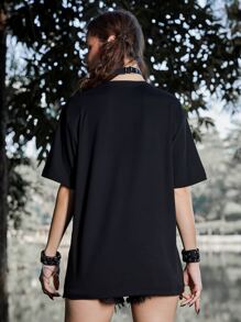 Beetlejuice | ROMWE Figure & Slogan Graphic Tee - Black - View 2