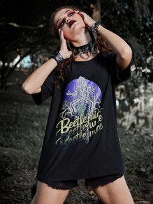 Beetlejuice | ROMWE Figure & Slogan Graphic Tee - Black - View 4