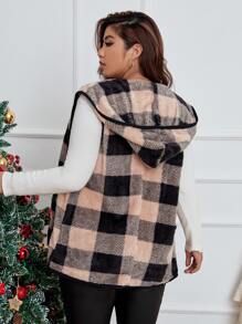 SHEIN LUNE Plus Buffalo Plaid Pattern Hooded Flannel Vest Coat - Multicolor - View 2