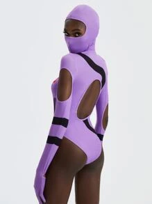 SKNDLSS Letter Graphic Cut Out Masked Bodysuit - Lilac Purple - View 2