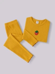 Toddler Girls Strawberry Patched Lettuce Trim PJ Set - Mustard Yellow - View 1