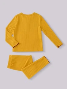 Toddler Girls Strawberry Patched Lettuce Trim PJ Set - Mustard Yellow - View 2