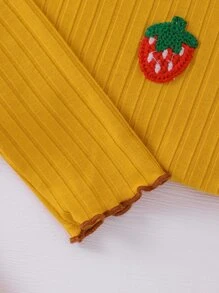 Toddler Girls Strawberry Patched Lettuce Trim PJ Set - Mustard Yellow - View 3