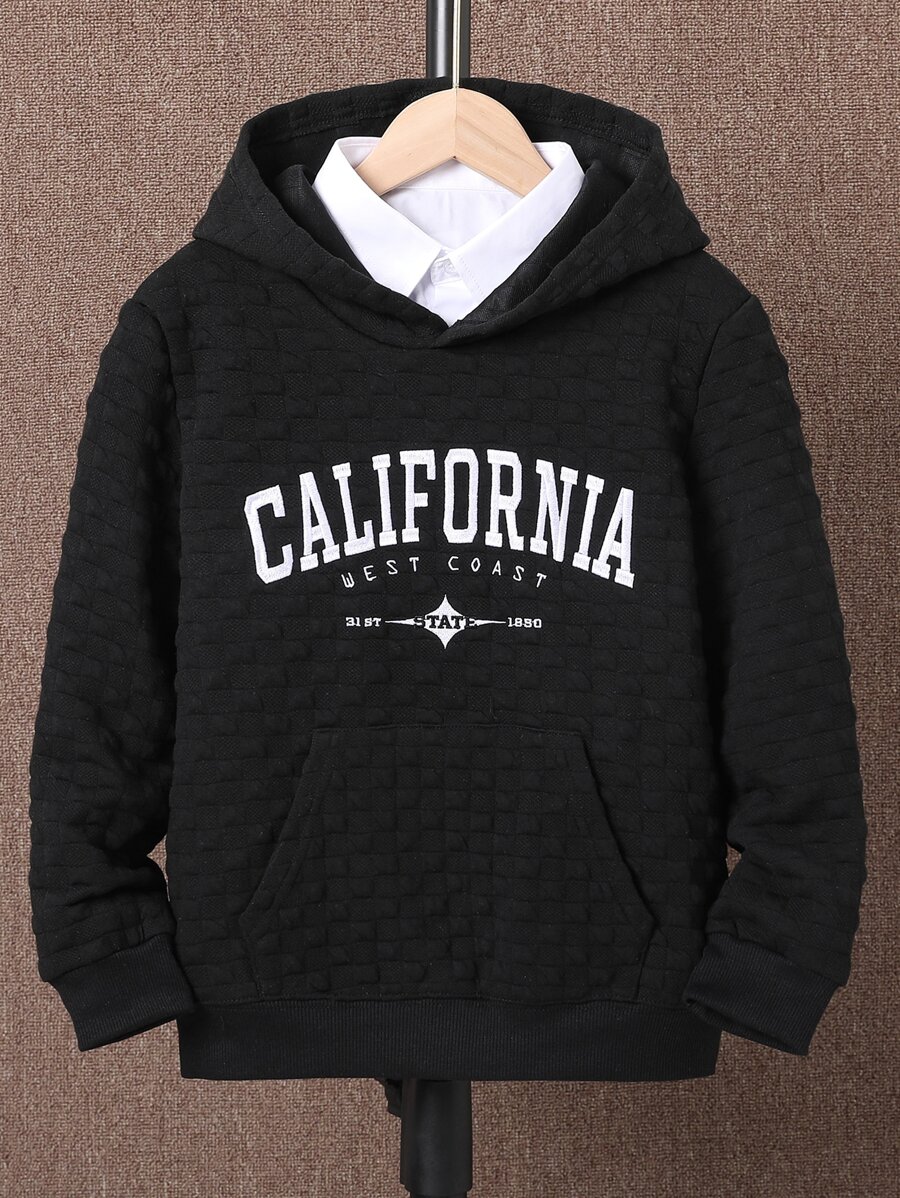 Áo nỉ có túi kangaroo, thêu chữ, dành cho bé trai tuổi teen (không kèm áo sơ mi). - màu đen - Xem 1