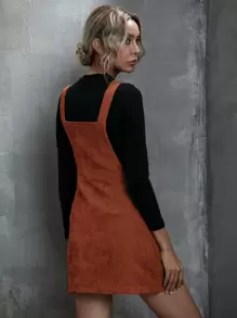 SHEIN LUNE Vestido de veludo cotelê com zíper - Marrom - Visão 2