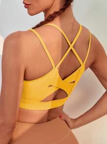 Easithlete Light Support Crisscross Sports Bra - Yellow - View 5