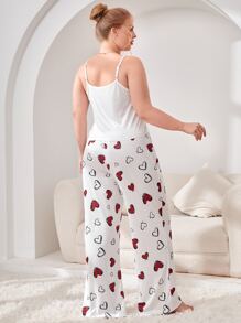 Conjunto de pijama con gráfico de corazón y letra talla grande - Blanco - Ver 2